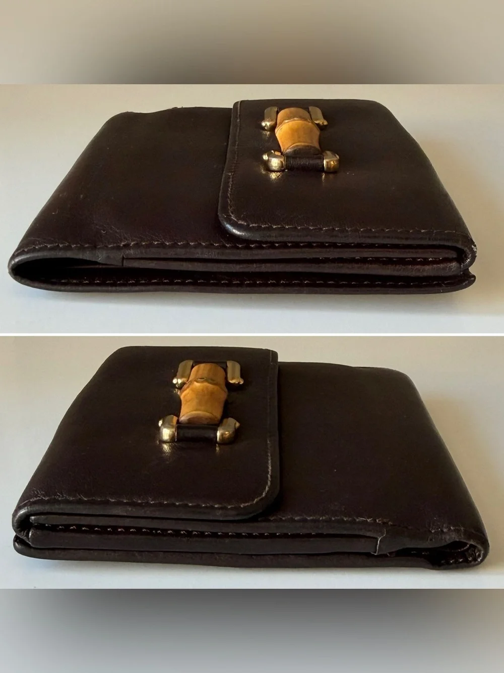 Gucci Bamboo Accent Compact Bifold Dark Brown Leather Wallet - Picture 4 of 11